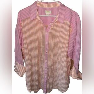 Maeve by Anthropologie Womens Button Up Striped Shirt ColorBlock Gauzy Sz L